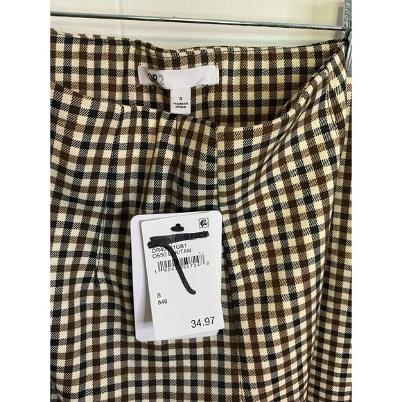 DR2 Women's Wide Leg Plaid Pants Small Brown Black Tan Gingham - Picture 2 of 3